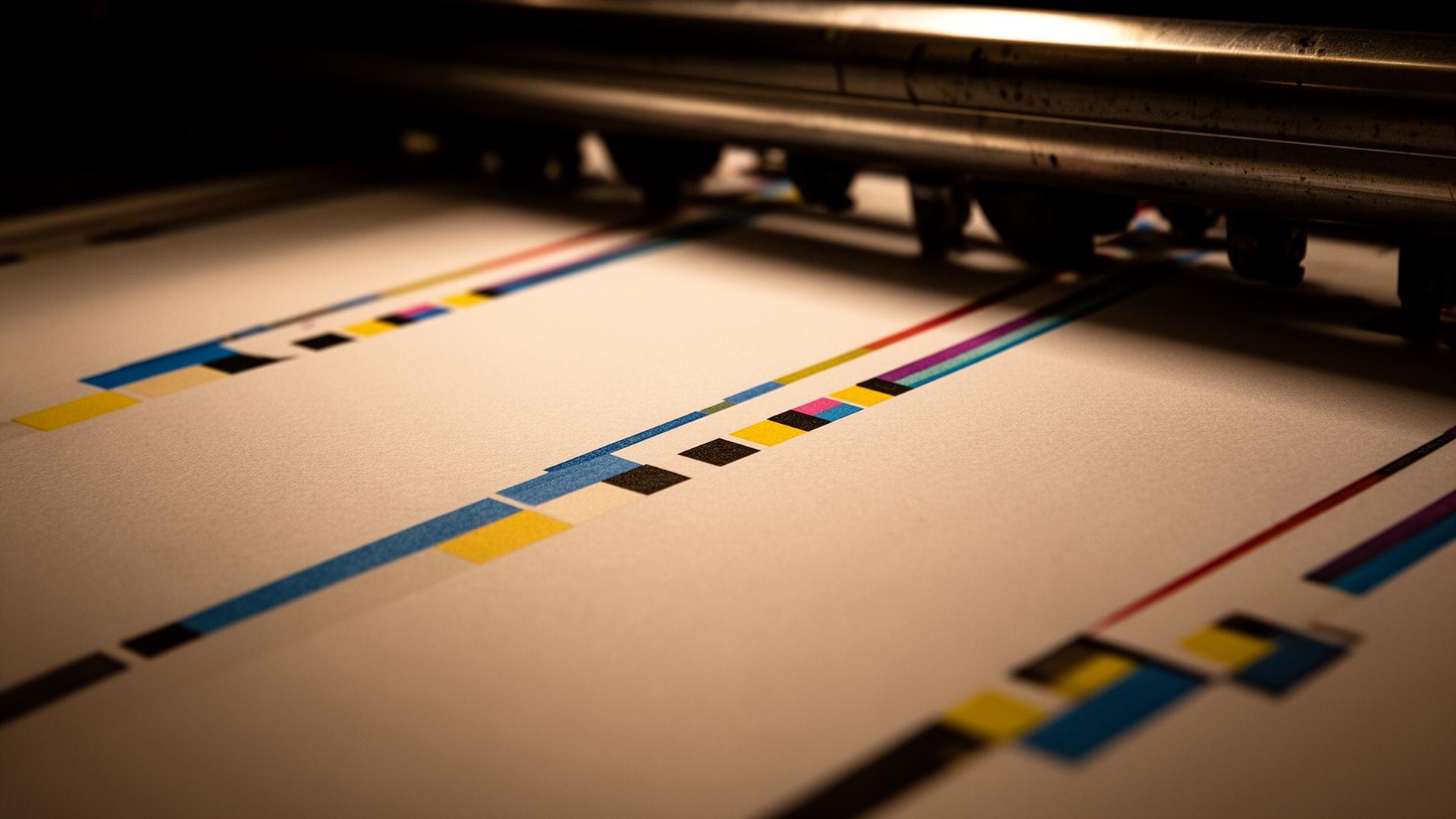 Detail ofsetového tisku s CMYK soutiskovými značkami